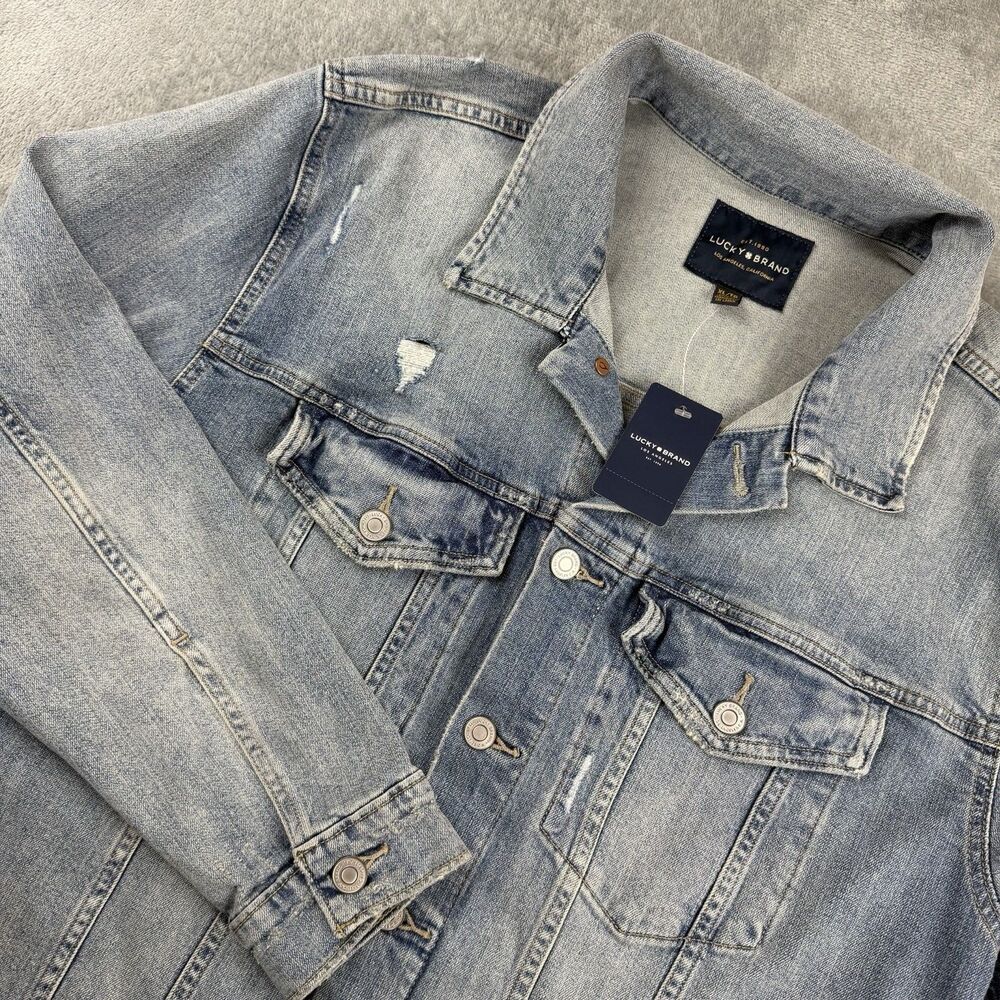 Lucky Brand Jean Jacket Mens XL Blue Denim Trucker Button Front With Pockets